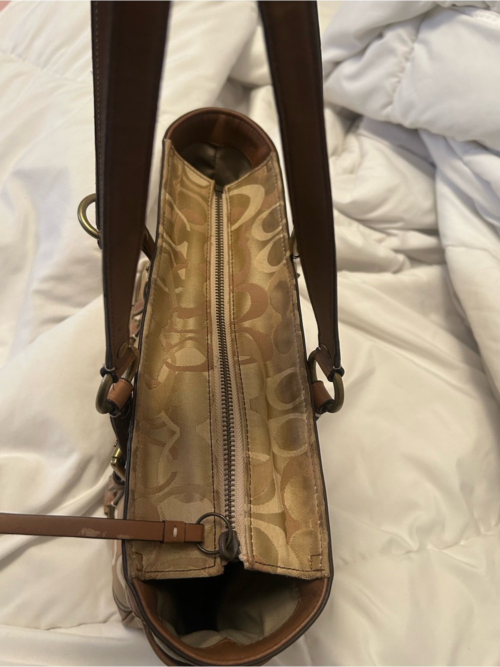 Coach Beige Signature Canvas Tote with Tan Leather Handles - Picture 5 of 6